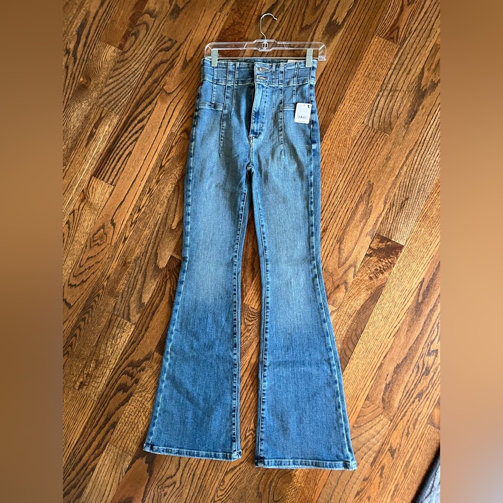 We the Free Jayde High Rise Flare Leg Denim Jeans Mermaid Blue NWT Free People - Picture 7 of 10